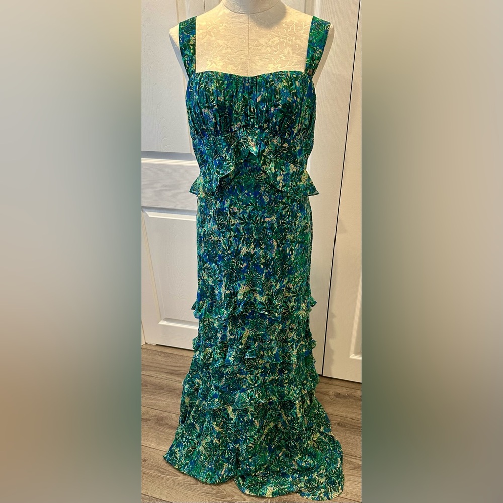 Saloni Chandra Dress Green floral maxi US size 12